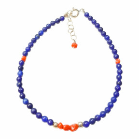Bracelet Lapis-Lazuli Corail Pierres Rondes 3mm avec Fermoir 18 + 3 cm