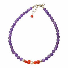 Bracelet Améthyste Corail Pierres Rondes Facettées 3mm avec Fermoir 18 + 3 cm