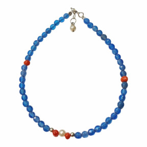 Bracelet Calcédoine Corail Pierres Rondes Facettées 3mm avec Fermoir 18 + 2 cm