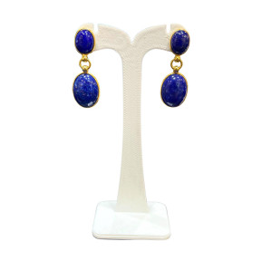 Boucles Lapis-Lazuli Cabochons Ovales 10 et 12mm Plaquée or à Poussettes