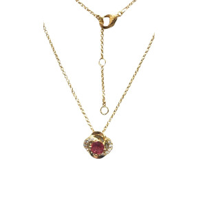 Pendentif Rubis de Synthèse et Zirconium avec Chaîne 45cm Plaqué Or