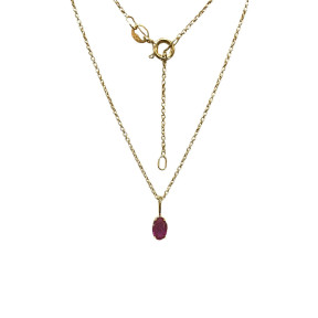 Pendentif Rubis de Synthèse avec Chaîne 45cm Plaqué Or