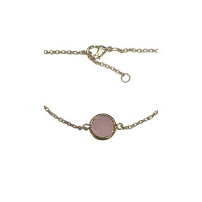 Bracelet Quartz Rose Facetté Rond 18cm Plaqué Or