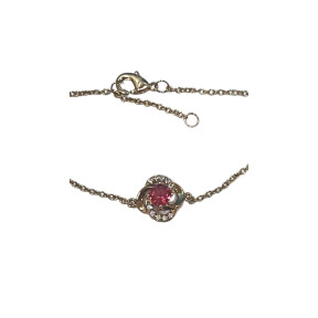 Bracelet Rubis de Synthèse et Zirconium 18cm Plaqué Or