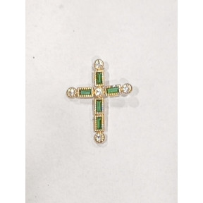 Pendentif Emeraude de Synthèse et Zirconium Croix Plaqué Or
