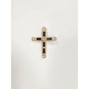 Pendentif Saphir Noir et Zirconium Croix Plaqué Or