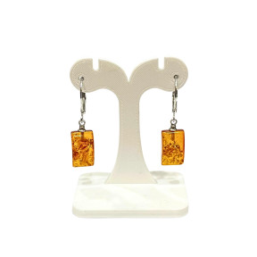 Boucles Ambre Baltique Rectangulaires Argent 925