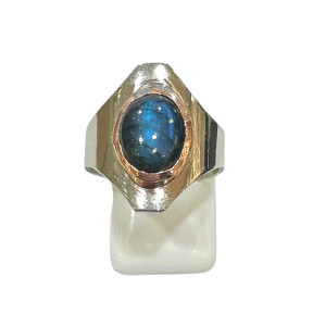 Bague Labradorite Cuivre et Argent 925 Taille 57