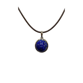 Pendentif Lapis-Lazuli Rond 1cm de Diamètre Argent 925 sur Cordon Réglable