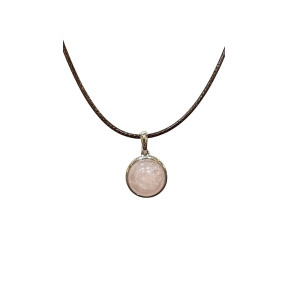 Pendentif Quartz Rose Rond 1cm de Diamètre sur Cordon Réglable
