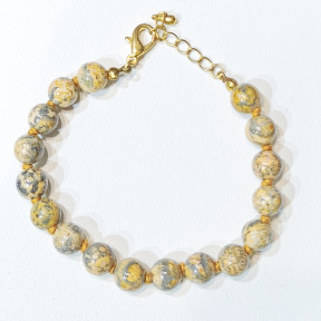Bracelet Jaspe Peau de Léopard avec Fermoir Doré Pierres Rondes 8mm 21 cm