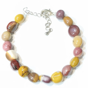 Bracelet Jaspe Mokaïte Pierres Roulée avec Fermoir 21 cm