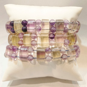 Bracelet Fluorite Rainbow Plaquettes et Pierres Rondes 6mm