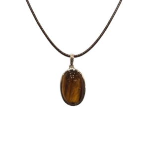 Pendentif Œil de Tigre Ovale Argent 925 sue Cordon Réglable