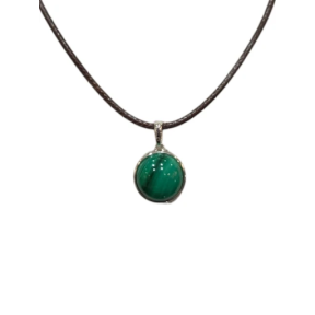 Pendentif Malachite Rond 1cm de Diamètre Argent 925 sur Cordon Réglable
