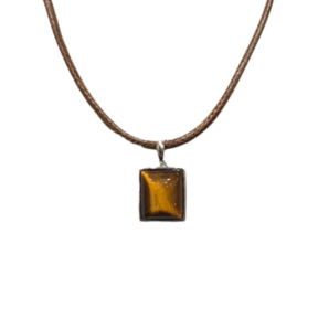 Pendentif Œil de Tigre Rectangulaire Argent 925 sur Cordon Réglable
