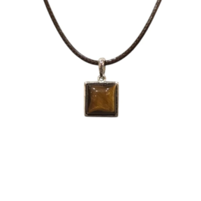 Pendentif Œil de Tigre Carré Argent 925 sur Cordon Réglable