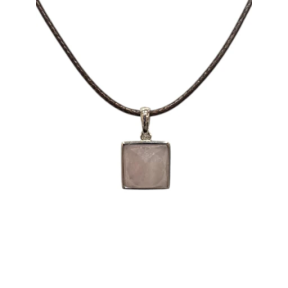 Pendentif Quartz Rose Carré Facetté Argent 925 sur Cordon Réglable