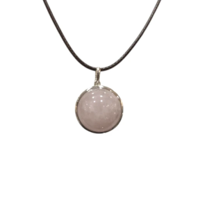 Pendentif Quartz Rose Rond 2cm de Diamètre Argent 925 sur Cordon Réglable