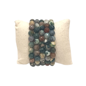 Bracelet Agate mousse Pierres Rondes Facettées 8mm
