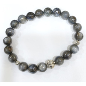 Bracelet Cyanite Grise avec Inserts Pierres Rondes 8mm