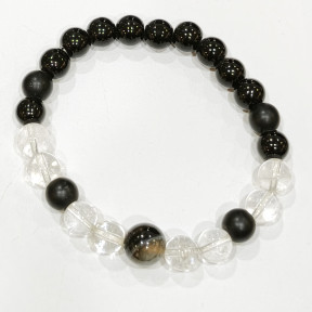 Bracelet Onyx Cristal de Roche et Onyx Mat Pierres rondes 8mm
