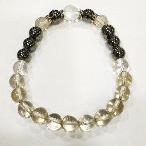 Bracelet Quartz Fumé et Hématite Pierres Rondes 8mm