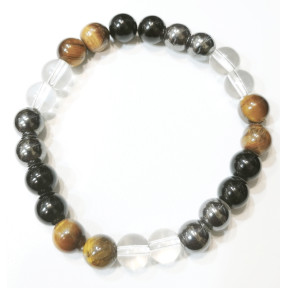 Bracelet Œil de Tigre Cristal de Roche Hématite Onyx Pierres Rondes 8mm