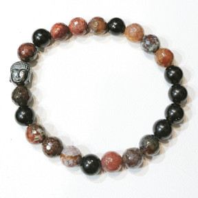 Bracelet Jaspe Bréchique Facetté Tourmaline Noire Tête de Bouddha Pierres Rondes 8mm