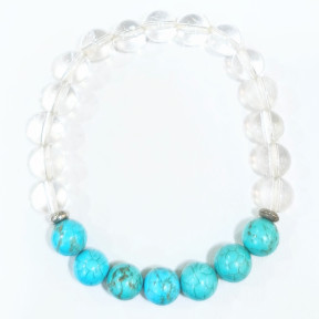 Bracelet Turquoise et Cristal de Roche Pierres Rondes 8mm