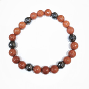 Bracelet Jaspe Rouge et Hématite Pierres Rondes 8mm
