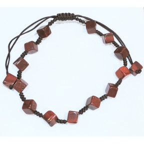Bracelet Jaspe Rouge Cubes sur Cordon Réglable