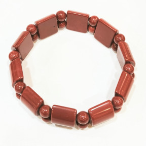 Bracelet Jaspe Rouge Plaques 14x12 mm Pierres Rondes 6mm