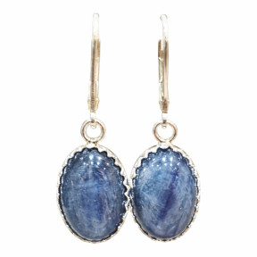 Boucles Cyanite Bleue Cabochon Ovale 1.5 cm Argent 925