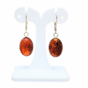 Boucles Ambre Baltique Cabochon Ovale 1.5 cm Argent 925