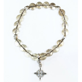 Bracelet Quartz Fumé avec Inserts et Breloque Nœud de Sorcière Pierres Rondes 8mm