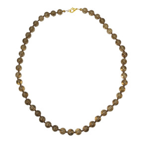 Collier Quartz Fumé 47 Pierres Rondes 8mm Fermoir Doré 47 cm