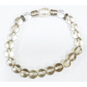 Bracelet Quartz Fumé et Perle avec Inserts Pierres Rondes 8mm