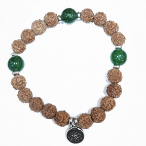 Bracelet Agate Verte et Œil de Rudraksha avec Breloque Fleur de Lotus Pierres Rondes 8mm