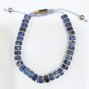 Bracelet Sodalite et Lapis-Lazuli Mini Cylindres et Inserts Cordon Réglable