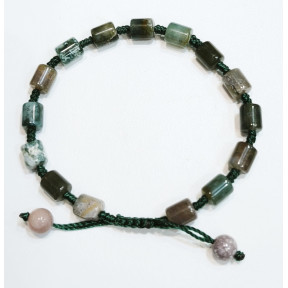 Bracelet Agate Mousse Cylindres 12mm sur Cordon Vert
