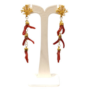 Boucles Corail Baroque avec Motif Corail Argent 925 Plaqué Or Pendantes