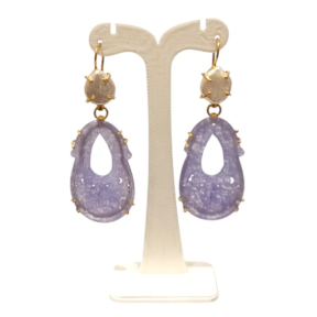 Boucles Jade Lilas et Perles d'Eau Douce Ciselées Argent 925 Plaqué Or
