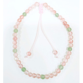 Bracelet Quartz Cerise et Aventurine Verte Pierres Rondes 4mm Poignet / Cheville Cordon
