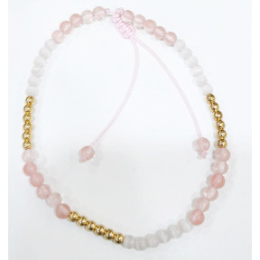 Bracelet Quartz Cerise et Cristal de Roche Inserts Billes Dorées Pierres Rondes 4mm Poignet/Cheville Cordon