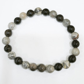 Bracelet Onyx Jaspe Serpent Pierres Rondes 8mm