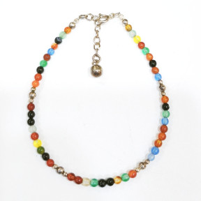 Bracelet 7 Chakras Argent 925 Pierres Rondes 3mm et Inserts avec Fermoir 18 + 3 cm