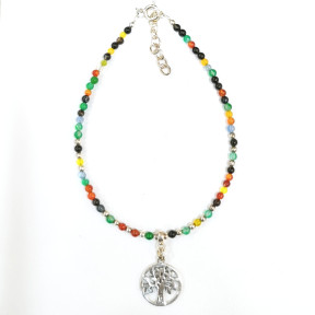 Bracelet 7 Chakras Arbre de Vie Argent 925 Pierres Rondes 2mm et Inserts avec Fermoir 18 + 3 cm