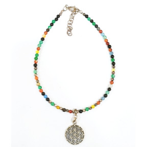 Bracelet 7 Chakras Fleur de Vie Argent 925 Pierres Rondes 2mm et Inserts avec Fermoir 18 + 3 cm