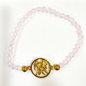 Bracelet Verre de Murano Rose Perles Facettées Coniques Signe Astro Gémeau Doré